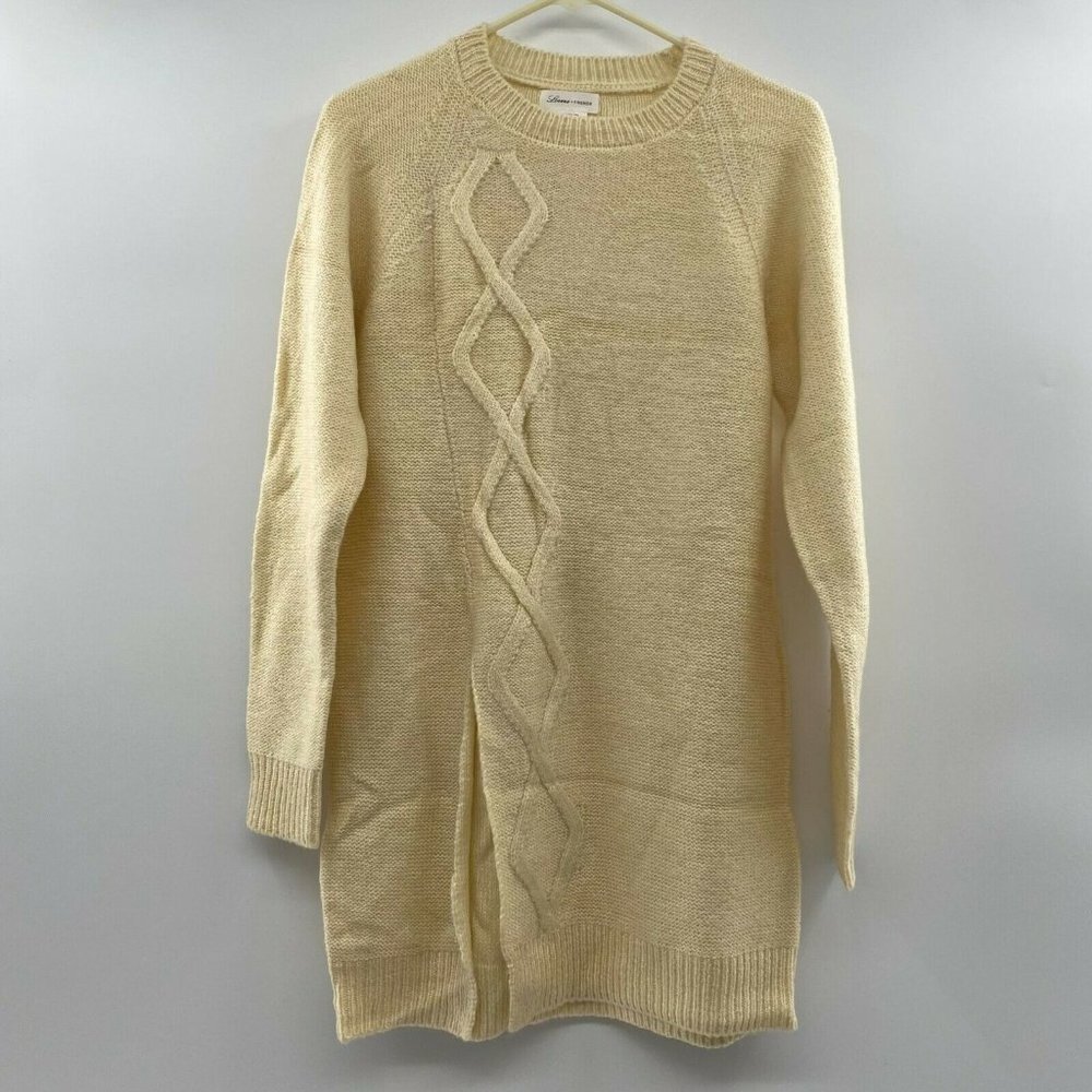 Lovers + Friends Cream Knit Sweater Tunic Length Crew Neck Pullover Side Slit S